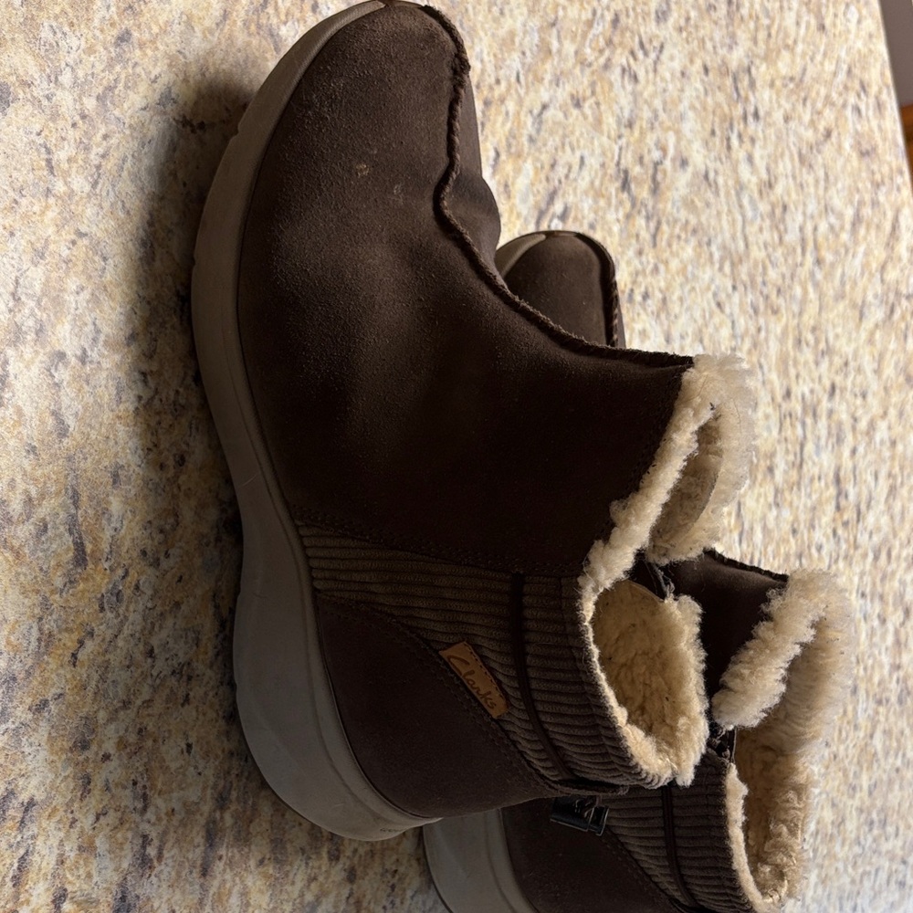 Clarks Dark Brown Ankle Booties with Soft Cream Lining